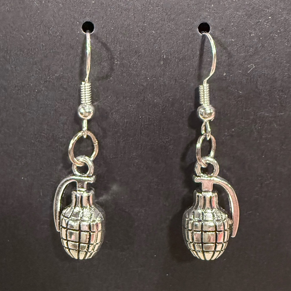 Silver Grenade Earrings